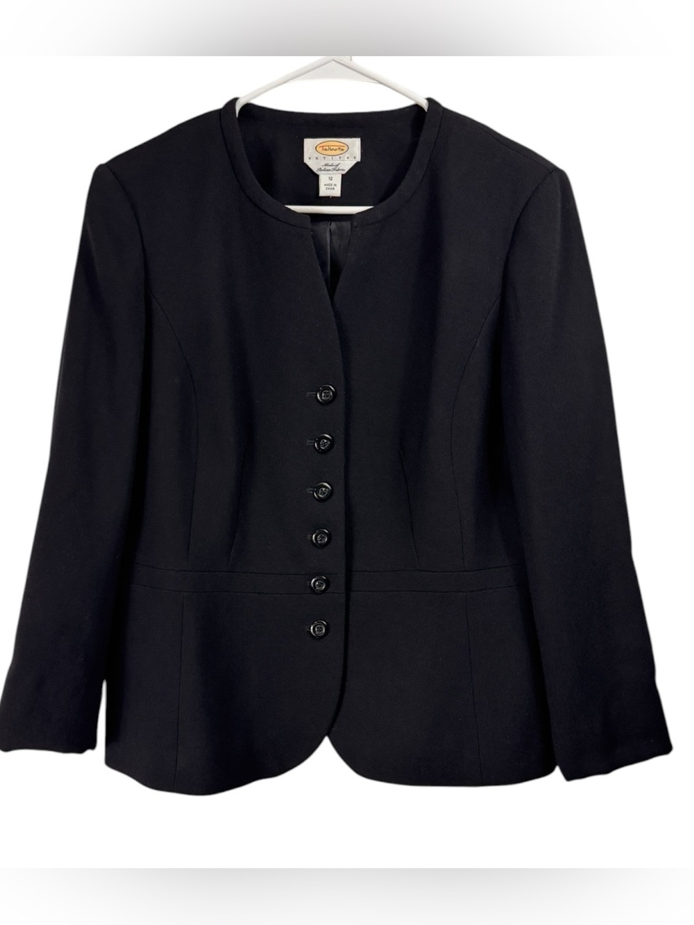 Vintage Talbots Black Italian Wool Blazer Jacket Size 12 V-Neck Career Office
